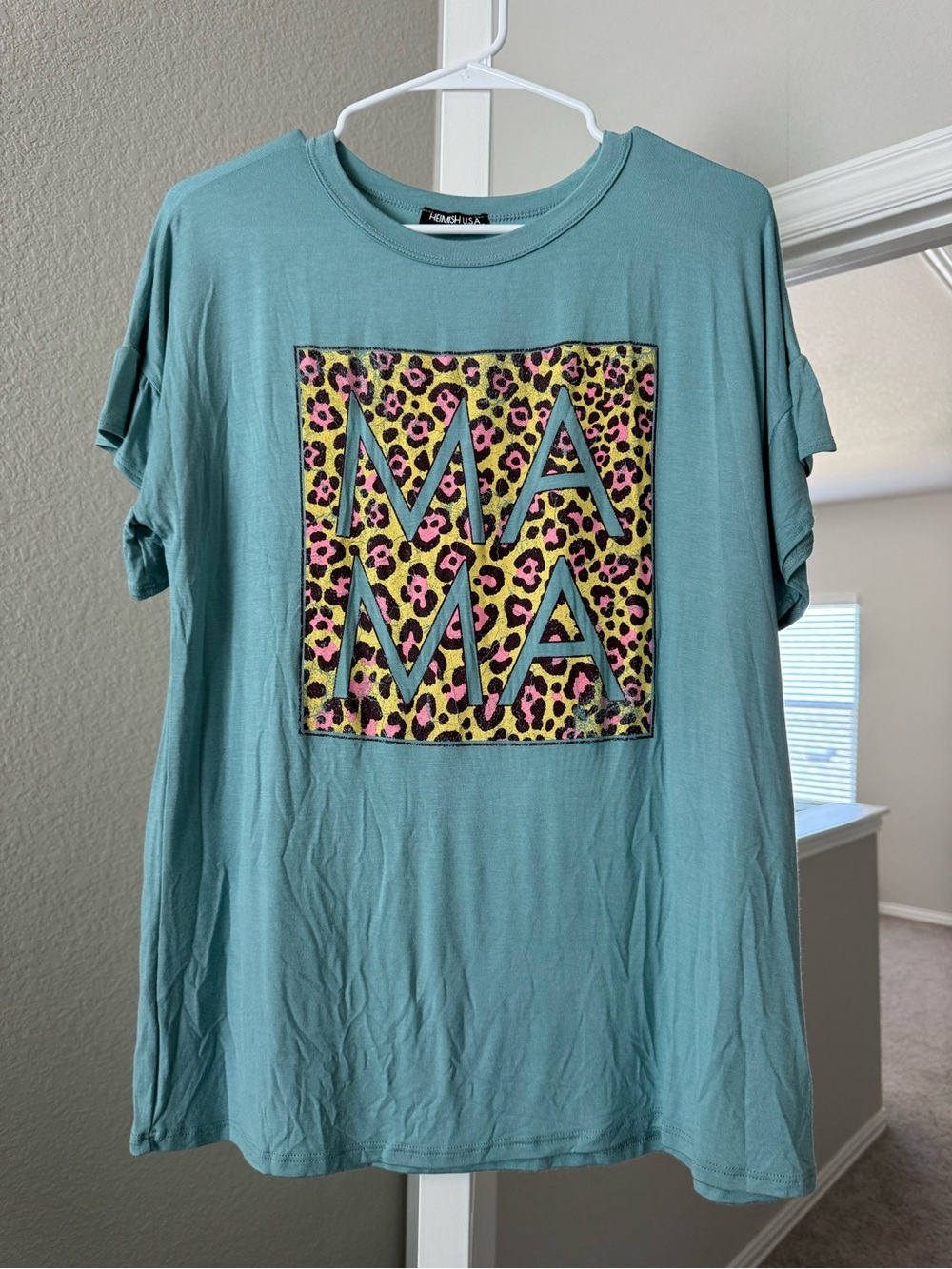 Teal Short-Sleeve 'MAMA' Graphic Tee with Leopard Print